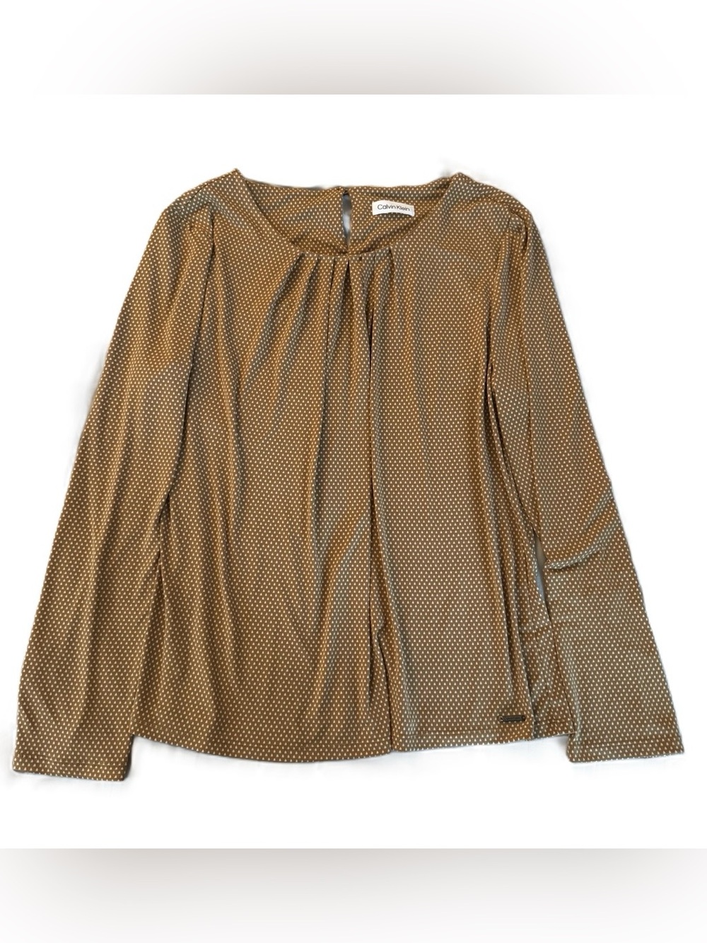 Calvin Klein Tan & White Triangle Print Pleated Long Sleeve Top L